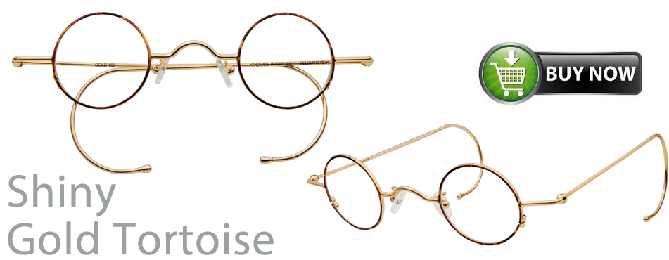 Shiny Gold Tortoise Round Eyeglasses